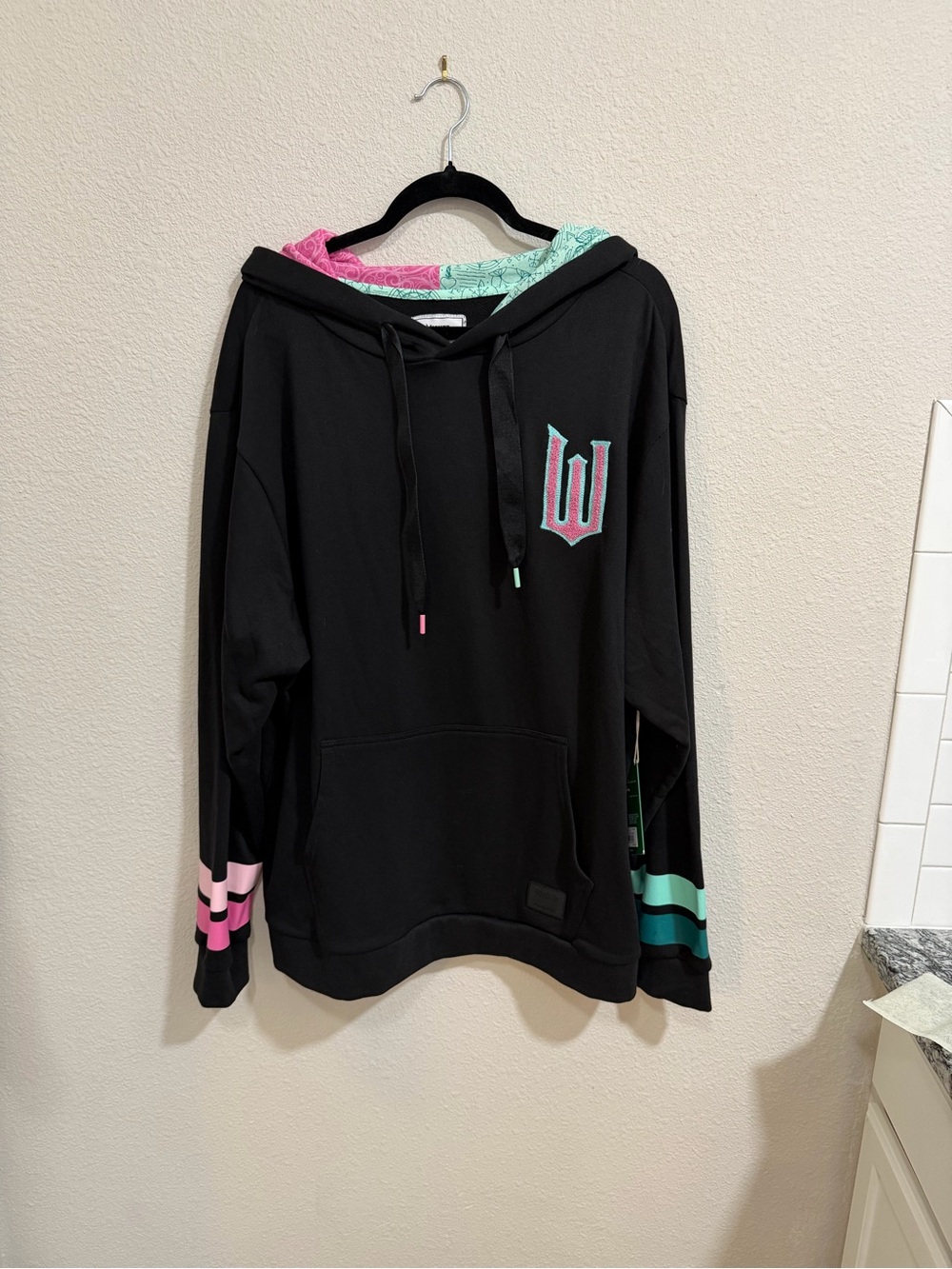 Wicked Black Hoodie with Pink & Mint Hood Lining - Picture 2 of 8